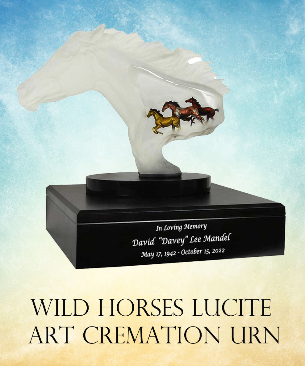 Wild Horses Lucite Art Cremation Urn 