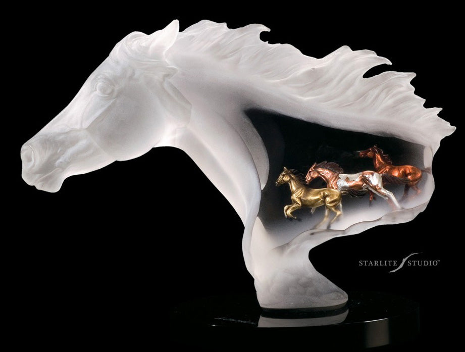 Wild Horses Lucite Art Cremation Urn 