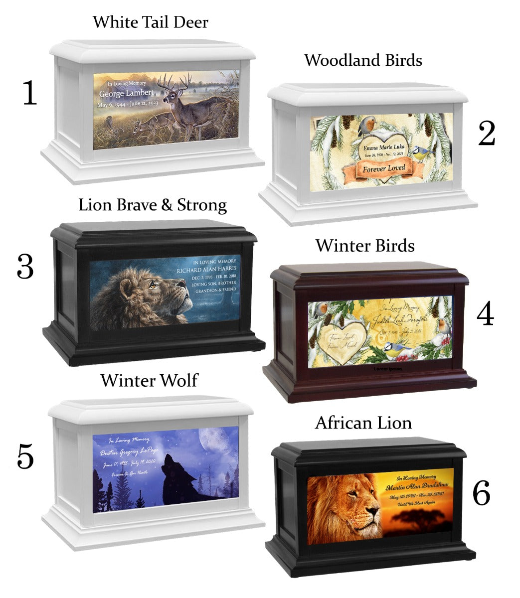 Wildlife, Animals, Lion, Birds & Fish Adult or Medium Wood Keep The Memory® Cremation Urn