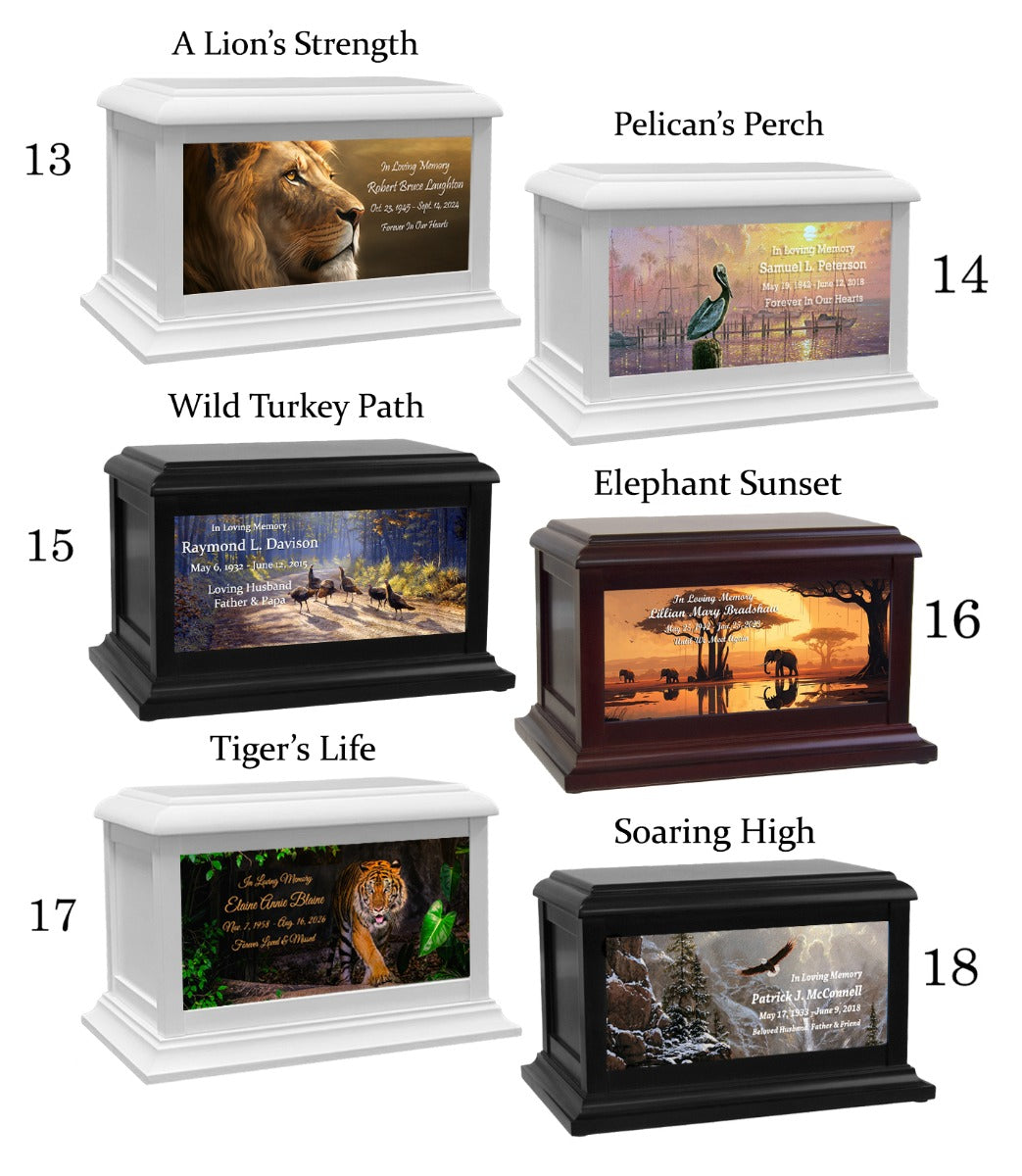 Wildlife, Animals, Lion, Birds & Fish Adult or Medium Wood Keep The Memory® Cremation Urn