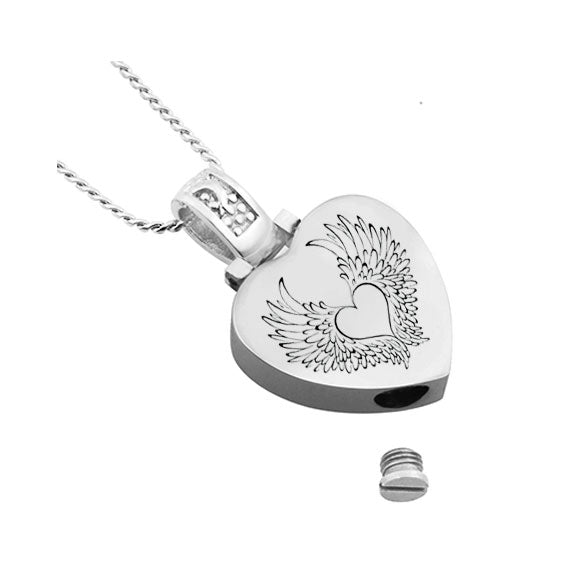 Angel Wings Heart Stainless Pendant Urn - Love Charms Option