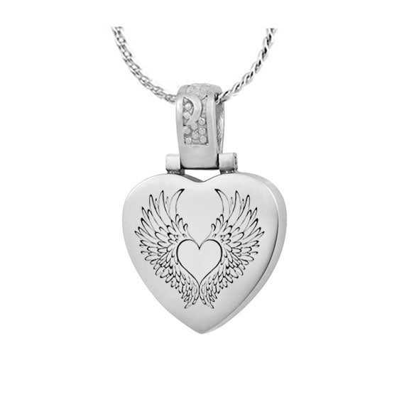 Angel Wings Heart Stainless Pendant Urn - Love Charms Option