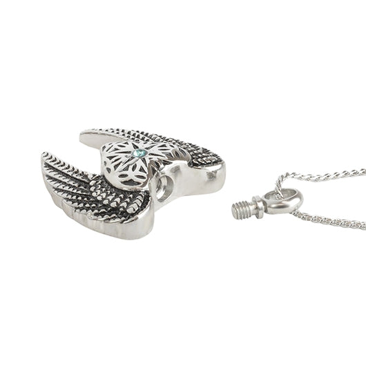 Heart Wings Aqua Marine Crystal Ash Pendant