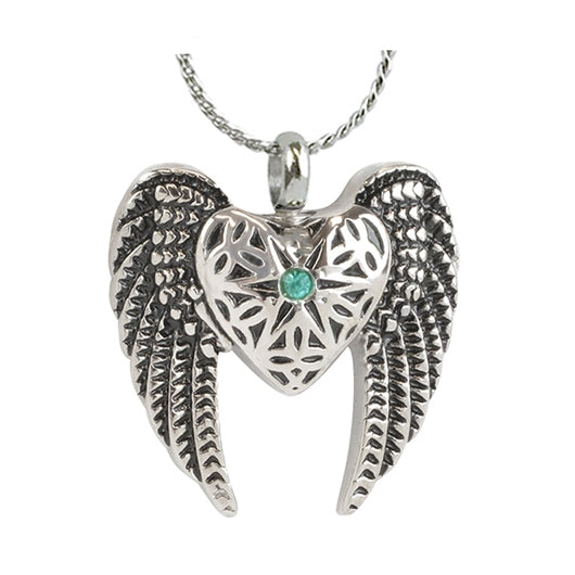  Heart Wings Aqua Marine Crystal Ash Pendant - Love Charms Option