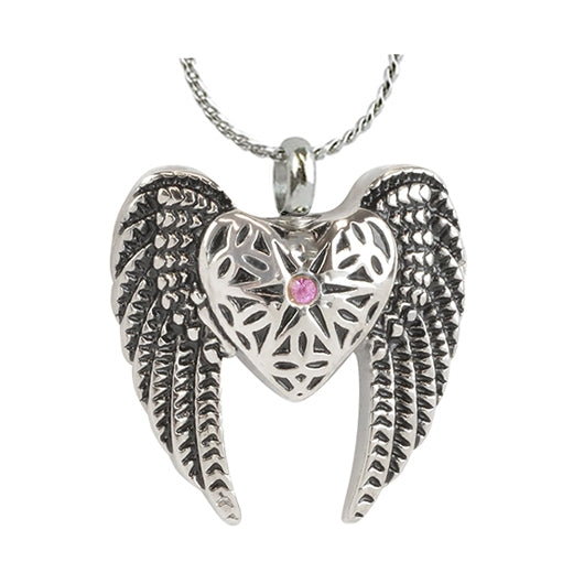 Heart Wings Pink Crystal Ash Pendant - Love Charms Option