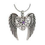 Heart Wings Purple Crystal Ash Pendant - Love Charm Option