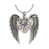 Heart Wings Purple Crystal Ash Pendant - Love Charm Option