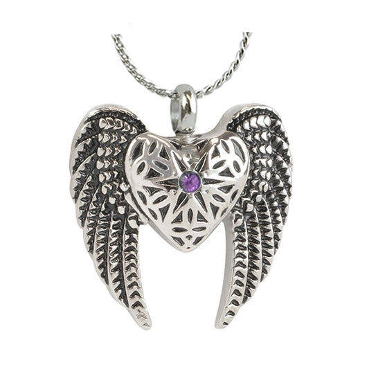 Heart Wings Purple Crystal Ash Pendant - Love Charm Option