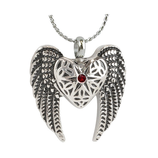 Heart Wings Ruby Crystal Ash Pendant - Love Charms Option