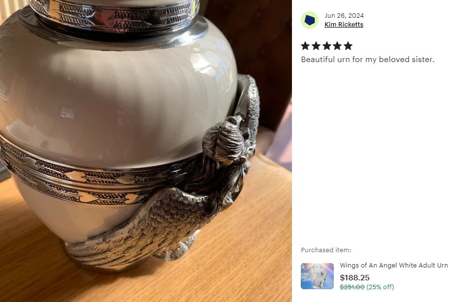 Wings of an Angel White Adult Urn - Pro Laser Engraving - Burial Vault Option