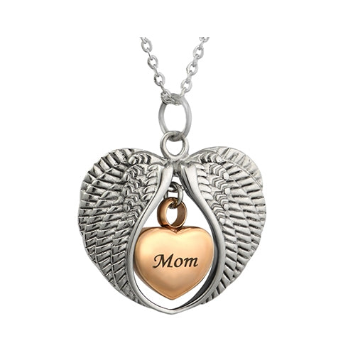 Mom Angel Wings Of Protection Necklace Urn - Love Charms Option