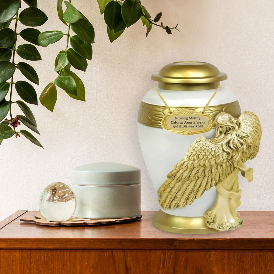 Wings of an Angel Heavenly Adult Urn - Pro Laser Engraving - Burial Vault Option