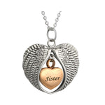 Sister Angel Wings Of Protection Necklace Urn - Love Charms Option