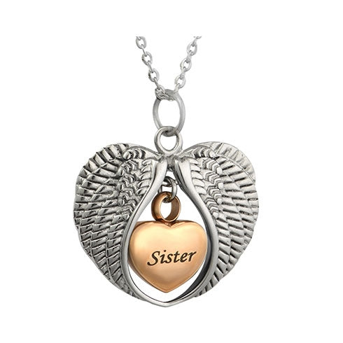 Sister Angel Wings Of Protection Necklace Urn - Love Charms Option