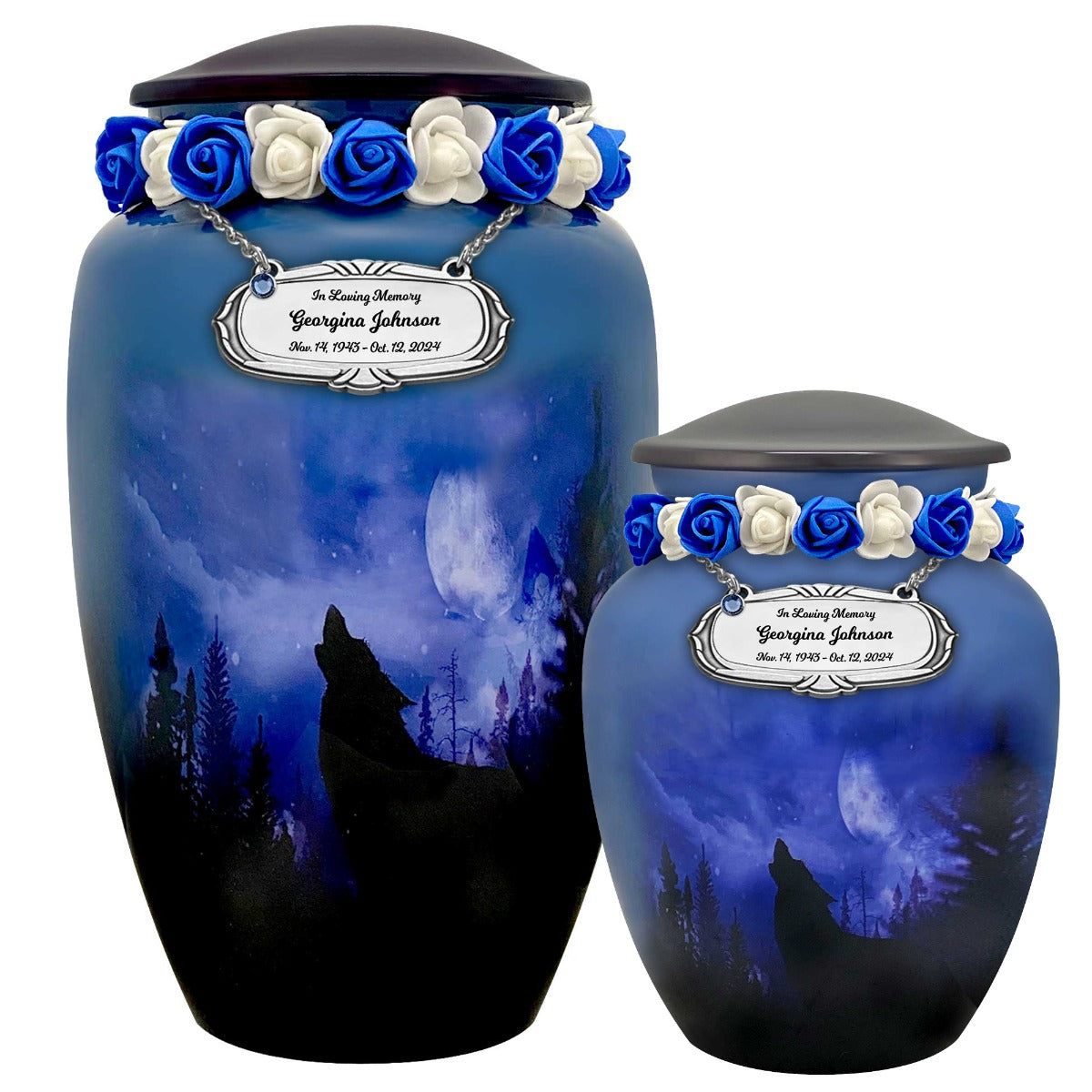 Winter Wolf Moon Medium or Adult Sized Cremation Urn - Tribute Wreath™ - Pro Personalization - Burial Vault Option