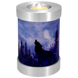 Winter Wolf Candle Cremation Urn - Engraving Available - LED Candle Included