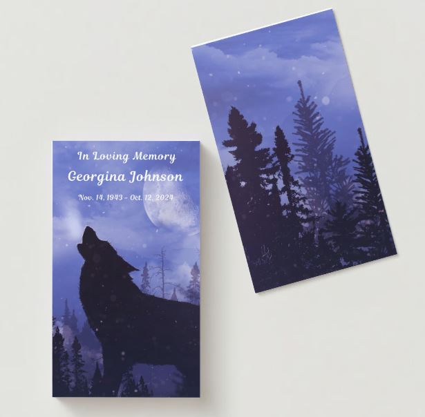 Winter Wolf Moon Memorial Cards - Funeral  Cards - Celebration of Life Cards