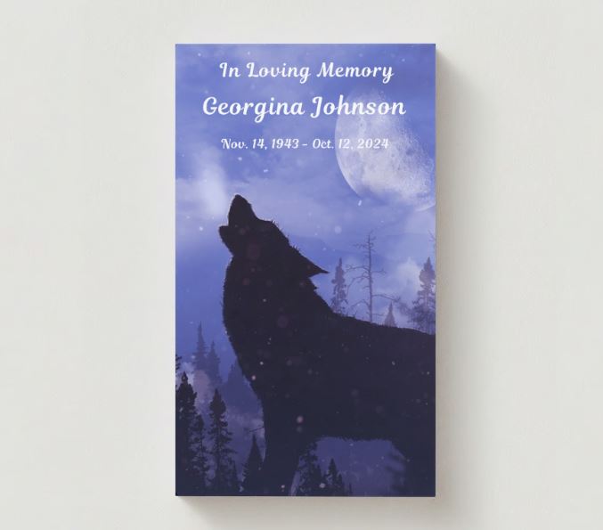 Winter Wolf Moon Memorial Cards - Funeral  Cards - Celebration of Life Cards