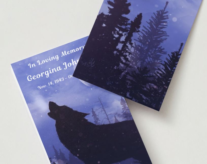 Winter Wolf Moon Memorial Cards - Funeral  Cards - Celebration of Life Cards