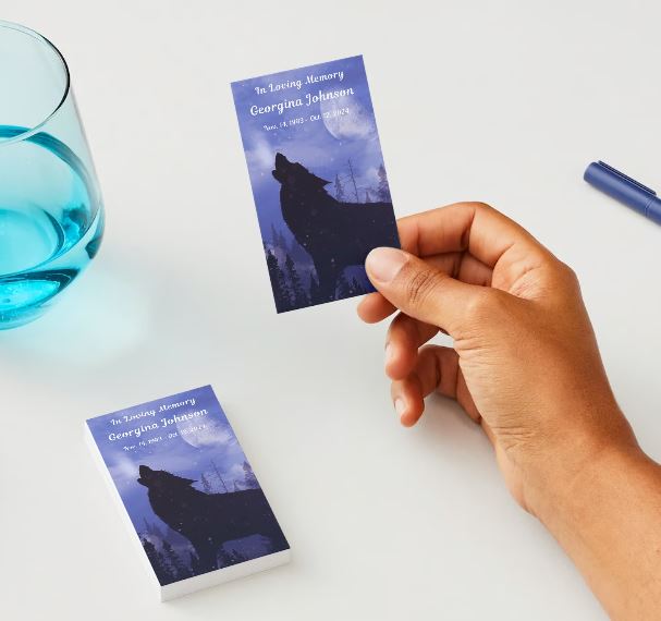Winter Wolf Moon Memorial Cards - Funeral  Cards - Celebration of Life Cards