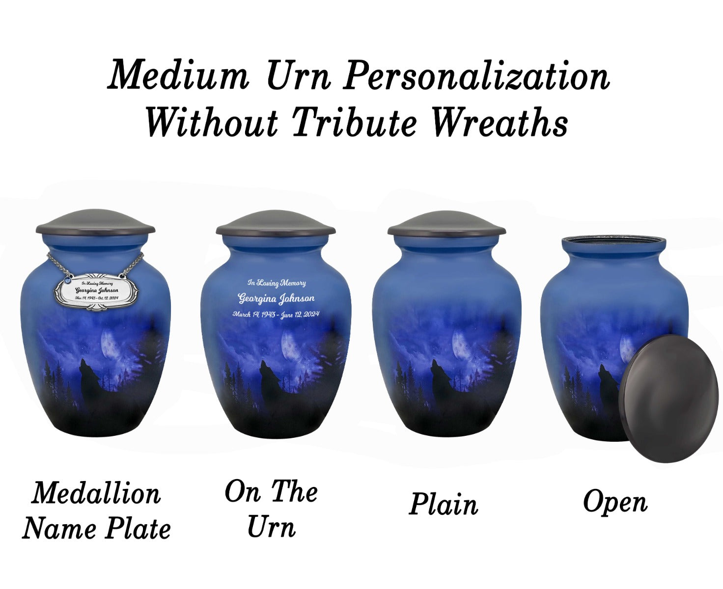 Winter Wolf Moon Medium or Adult Sized Cremation Urn - Tribute Wreath™ - Pro Personalization - Burial Vault Option