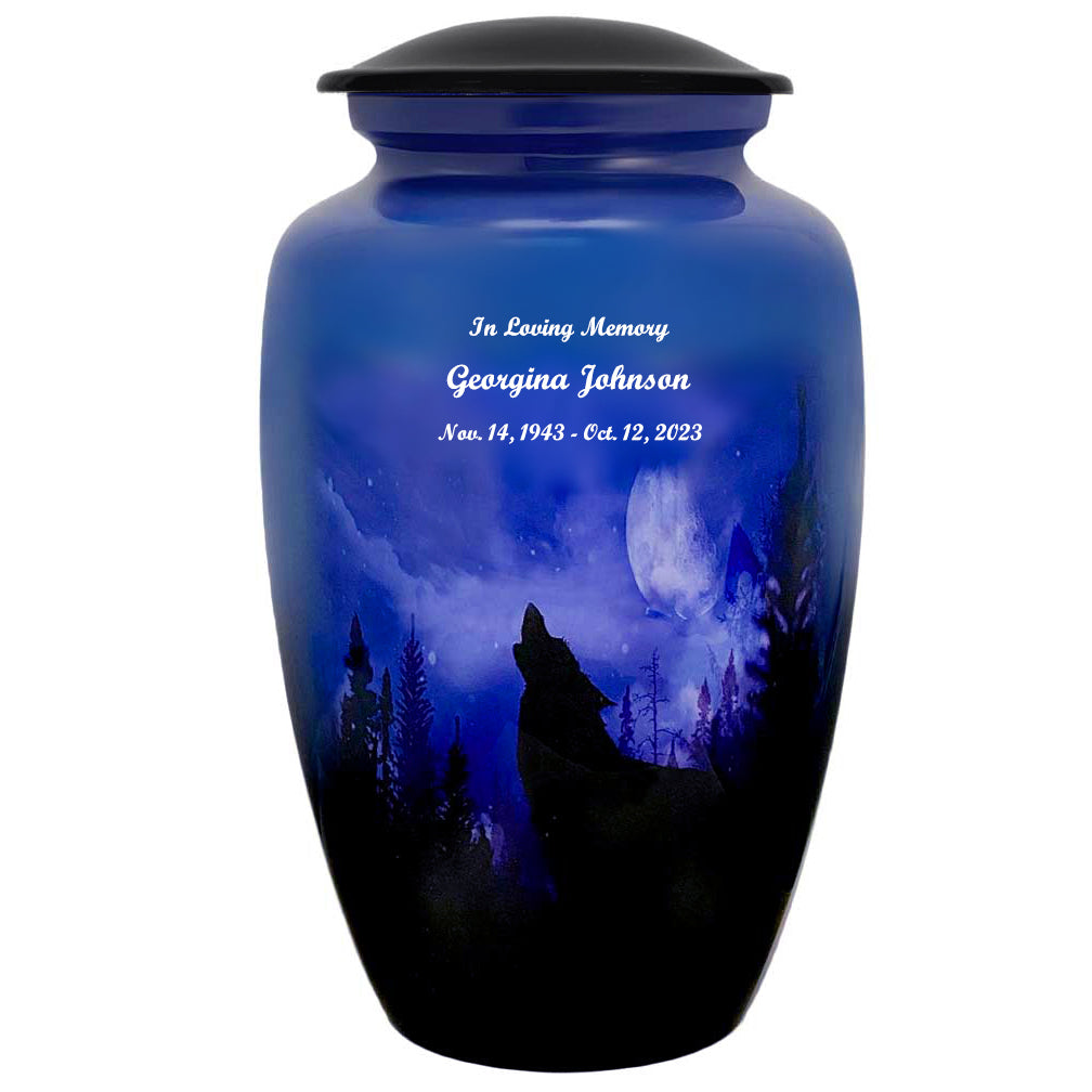 Winter Wolf Moon Medium or Adult Sized Cremation Urn - Tribute Wreath™ - Pro Personalization - Burial Vault Option