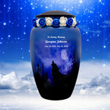 Winter Wolf Moon Medium or Adult Sized Cremation Urn - Tribute Wreath™ - Pro Personalization - Burial Vault Option