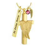 Cross Angel Wings Gold Ash Urn  - Love Charms® Option