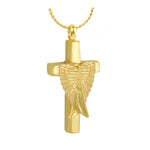 Cross Angel Wings Gold Ash Urn  - Love Charms® Option