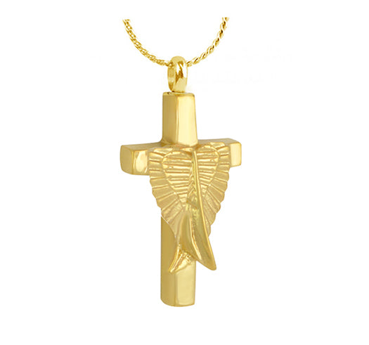 Cross Angel Wings Gold Ash Urn  - Love Charms® Option