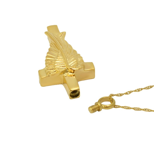 Cross Angel Wings Gold Ash Urn  - Love Charms® Option