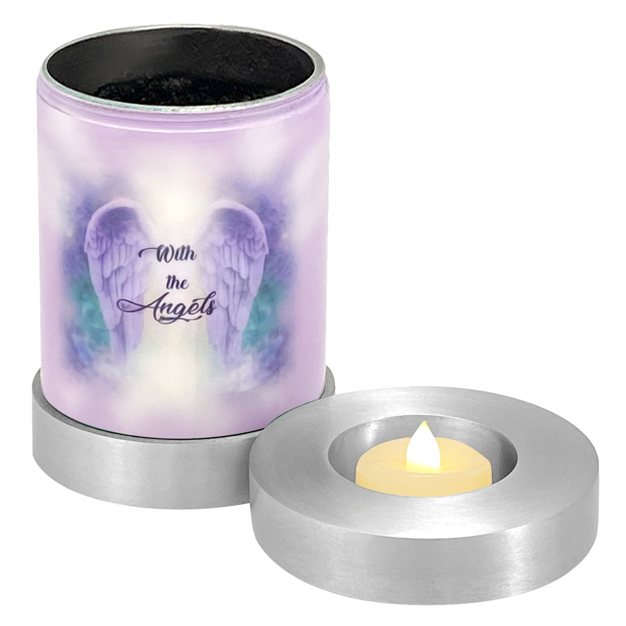 With The Angels Candle Cremation Urn - Engraving Available - LED Candle Included