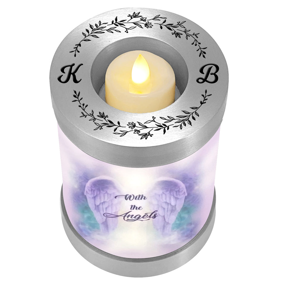 With The Angels Candle Cremation Urn - Engraving Available - LED Candle Included
