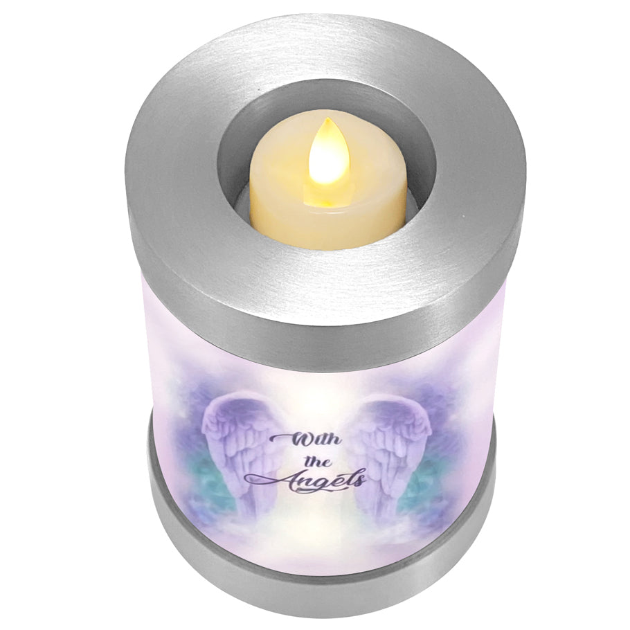 With The Angels Candle Cremation Urn - Engraving Available - LED Candle Included