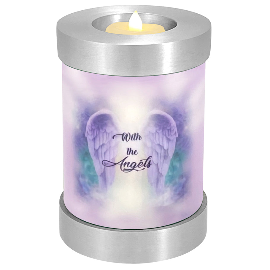 With The Angels Candle Cremation Urn - Engraving Available - LED Candle Included