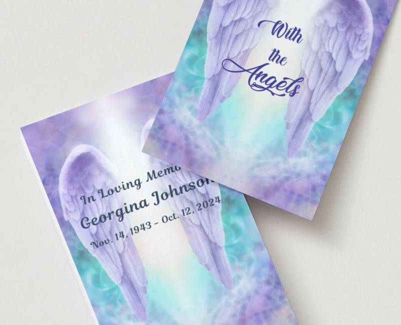 With The Angels Memorial Cards - Funeral  Cards - Celebration of Life Cards