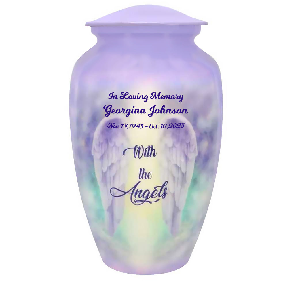 With The Angels Medium or Adult Sized Cremation Urn - Tribute Wreath™ - Pro Personalization - Burial Vault Option