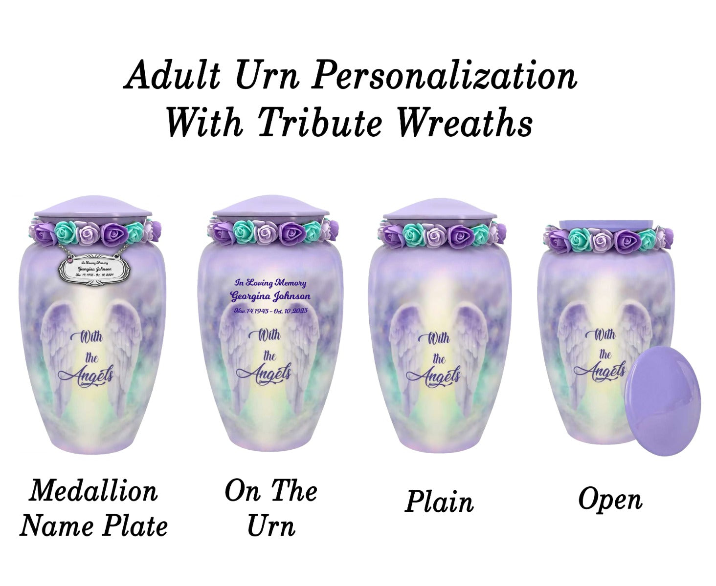 With The Angels Medium or Adult Sized Cremation Urn - Tribute Wreath™ - Pro Personalization - Burial Vault Option