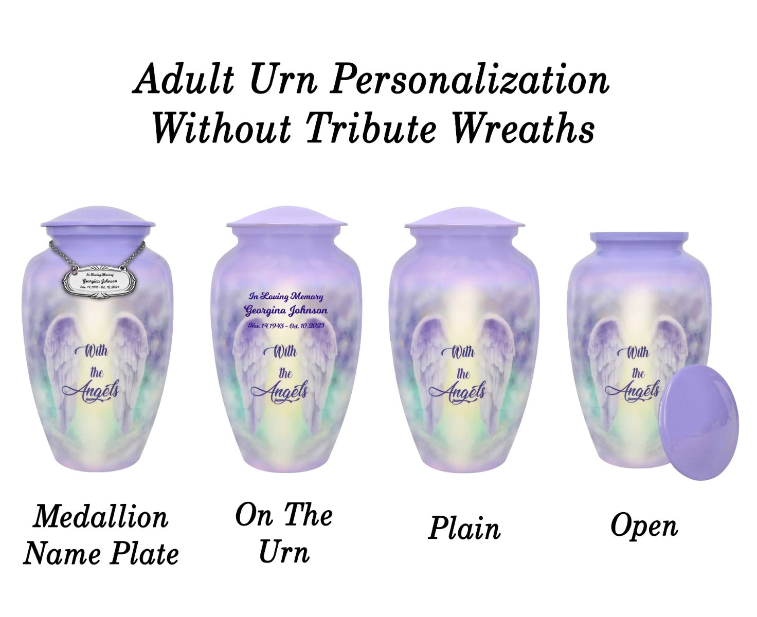 With The Angels Medium or Adult Sized Cremation Urn - Tribute Wreath™ - Pro Personalization - Burial Vault Option