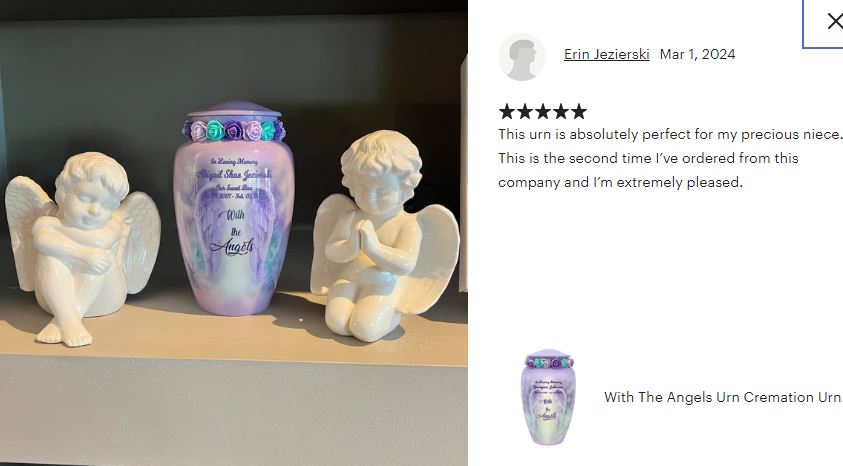 With The Angels Medium or Adult Sized Cremation Urn - Tribute Wreath™ - Pro Personalization - Burial Vault Option