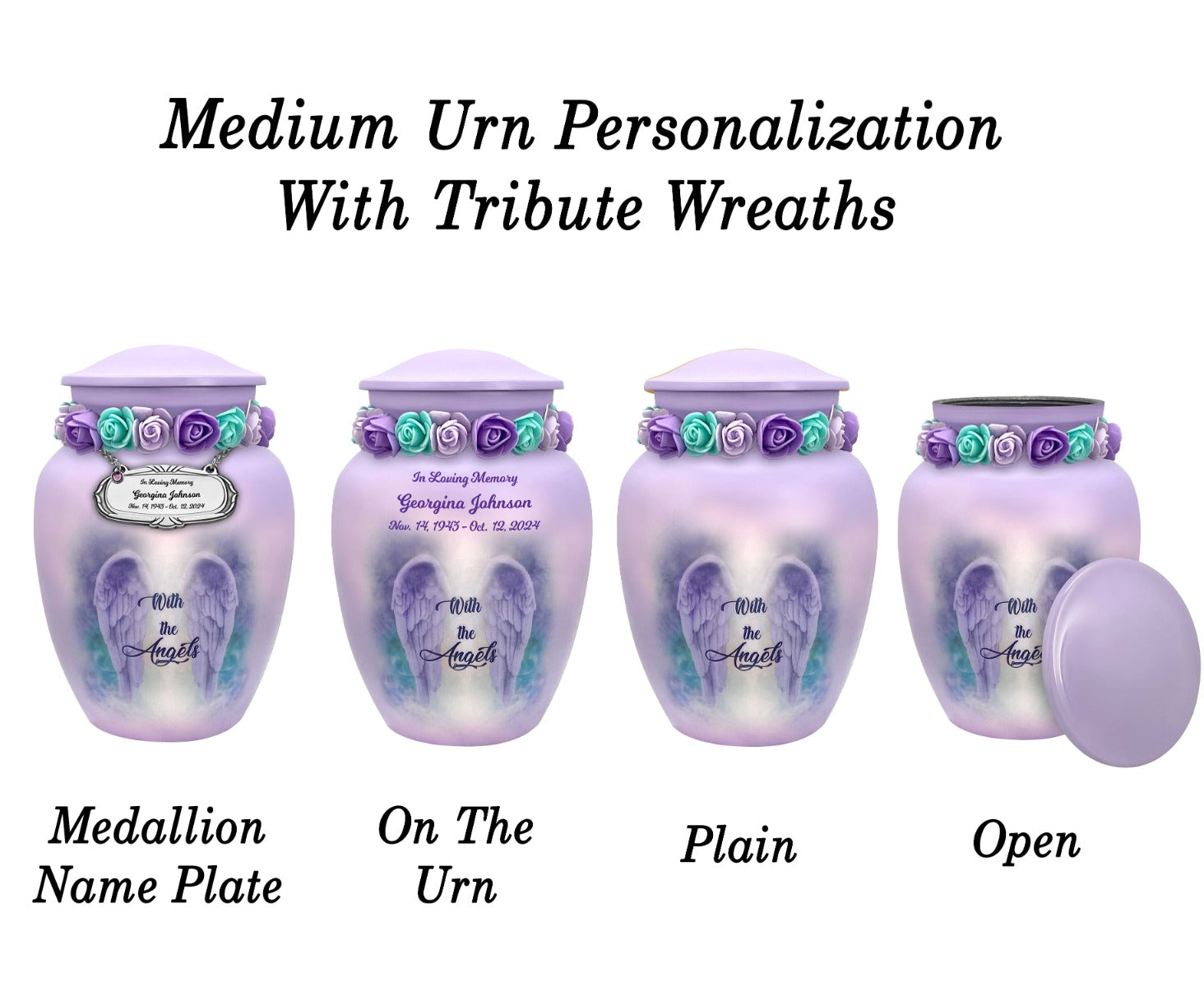 With The Angels Medium or Adult Sized Cremation Urn - Tribute Wreath™ - Pro Personalization - Burial Vault Option