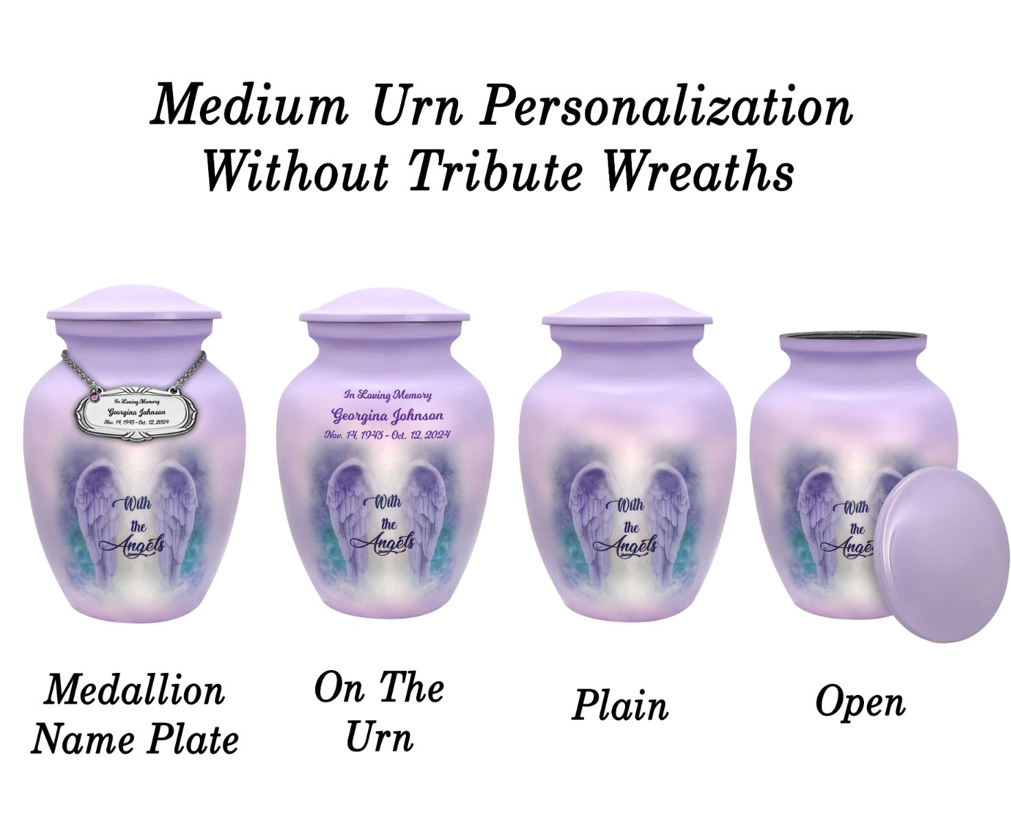 With The Angels Medium or Adult Sized Cremation Urn - Tribute Wreath™ - Pro Personalization - Burial Vault Option