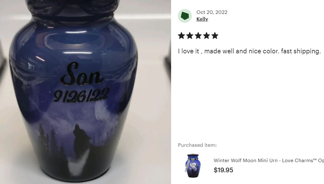 Winter Wolf Moon Mini Urn - Love Charms™ Option