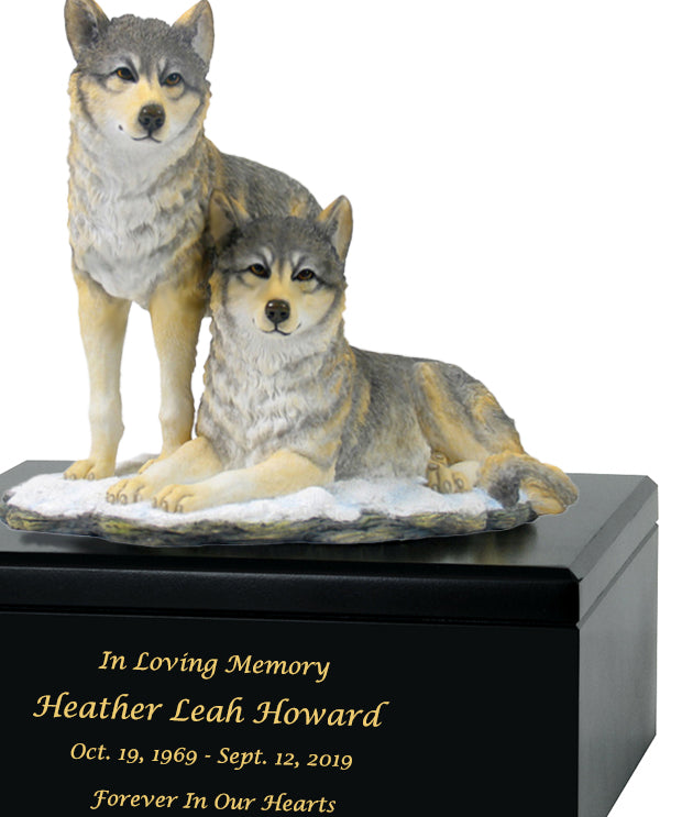 Gray Wolves Art & Wood Cremation Urn