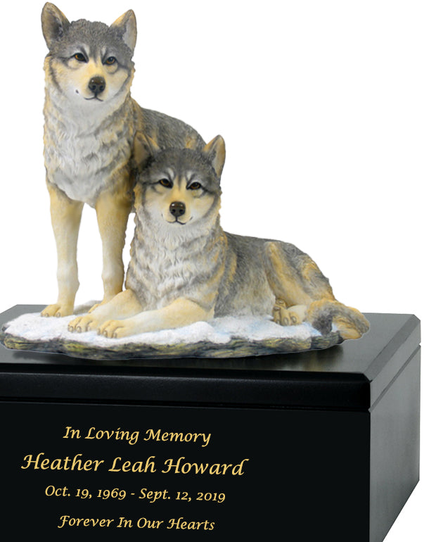 Gray Wolves Art & Wood Cremation Urn