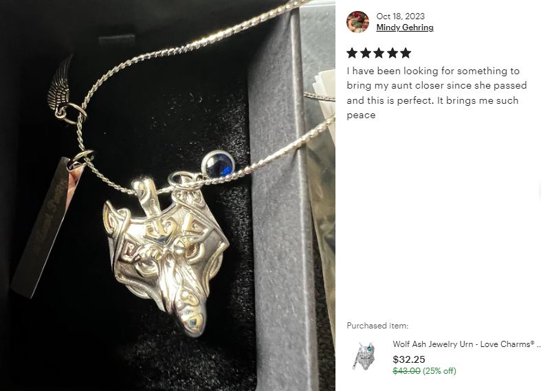 Wolf Jewelry Ash Cremation Urn - Love Charms™ Option