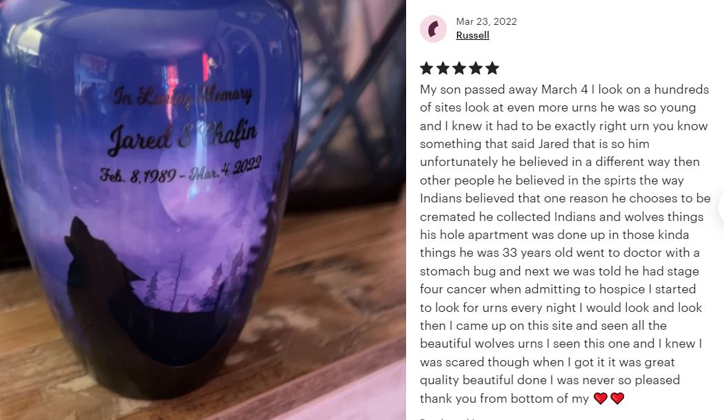 Winter Wolf Moon Medium or Adult Sized Cremation Urn - Tribute Wreath™ - Pro Personalization - Burial Vault Option