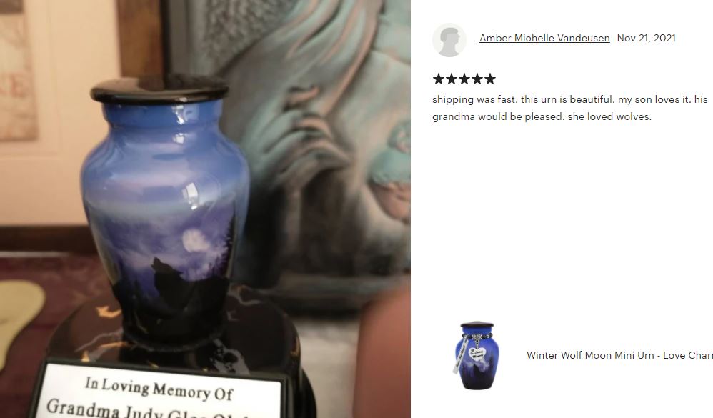 Winter Wolf Moon Mini Urn - Love Charms™ Option