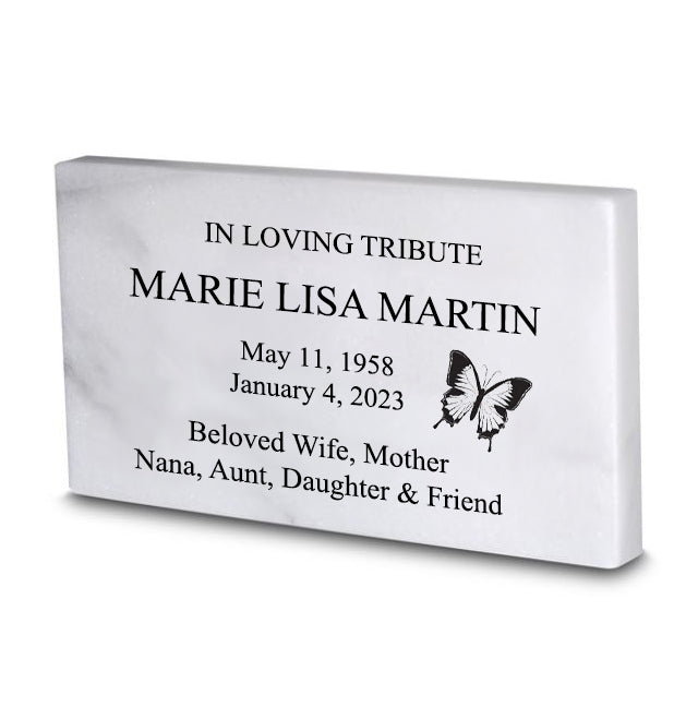 Genuine White Marble Marker - Free Engraving & Icon
