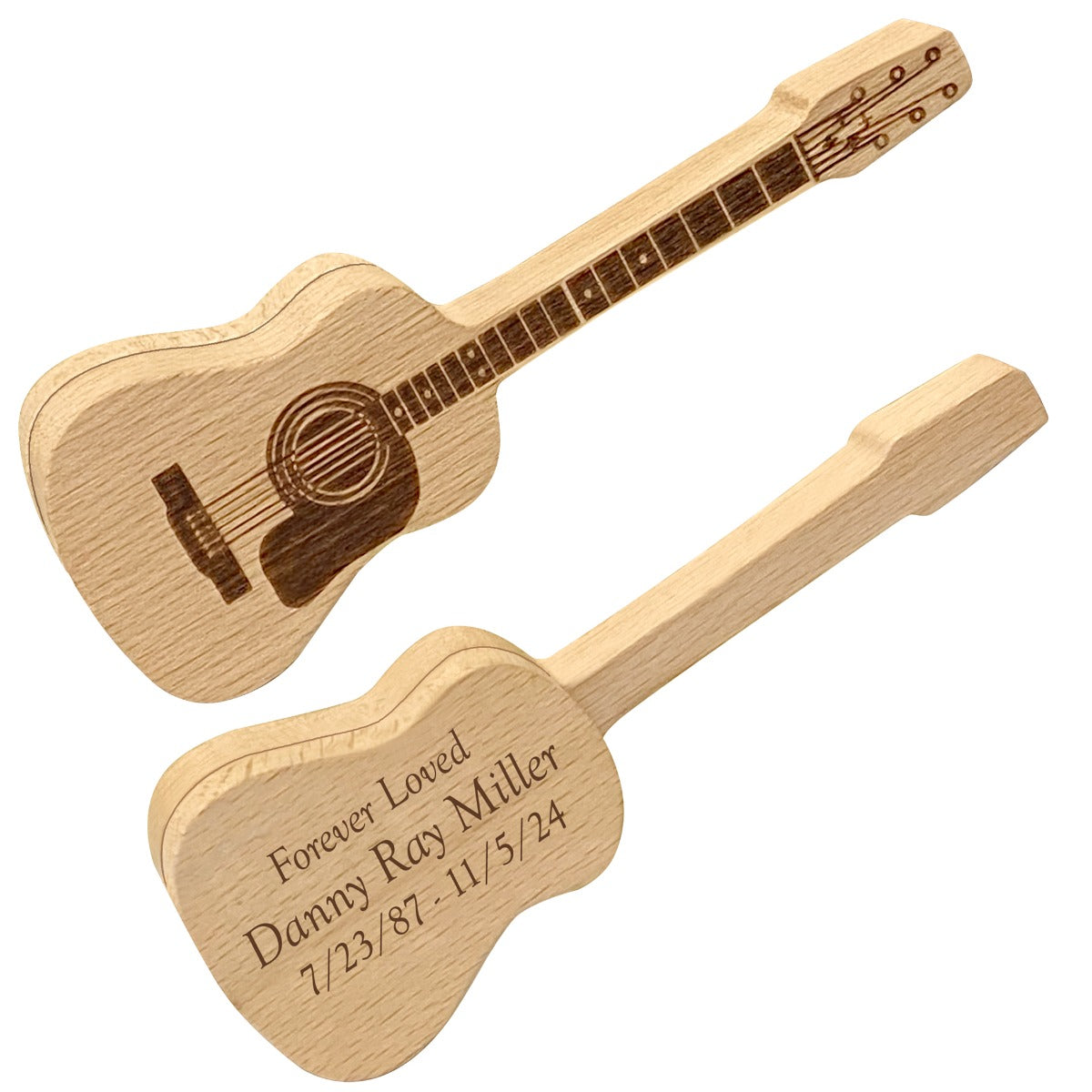 Acoustic Guitar Keepsake Urn & Stand - Bonus Heart Guitar Pick - Engraving Option